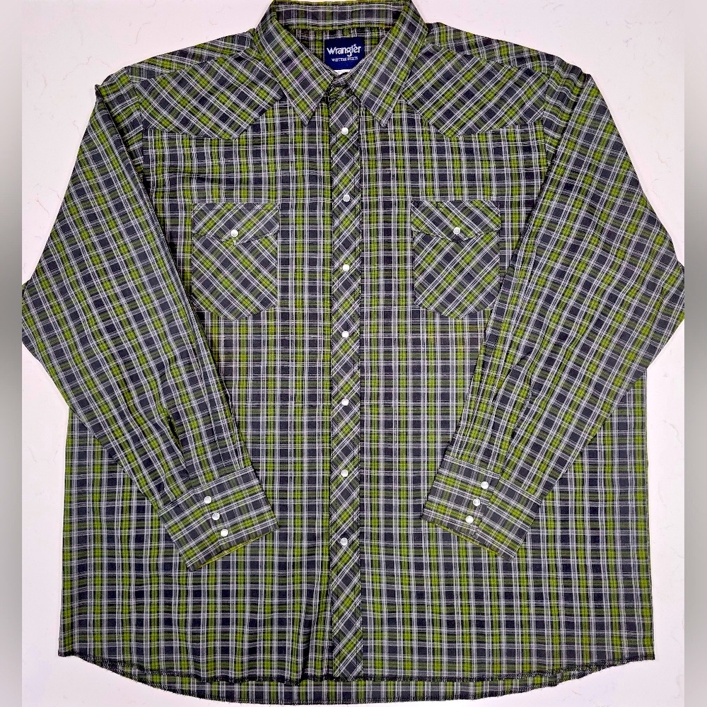 VTG  Wrangler Forest Green‎ Men’s Pearl Snap 90s Y2K Cowboy Western Rancher 3XT